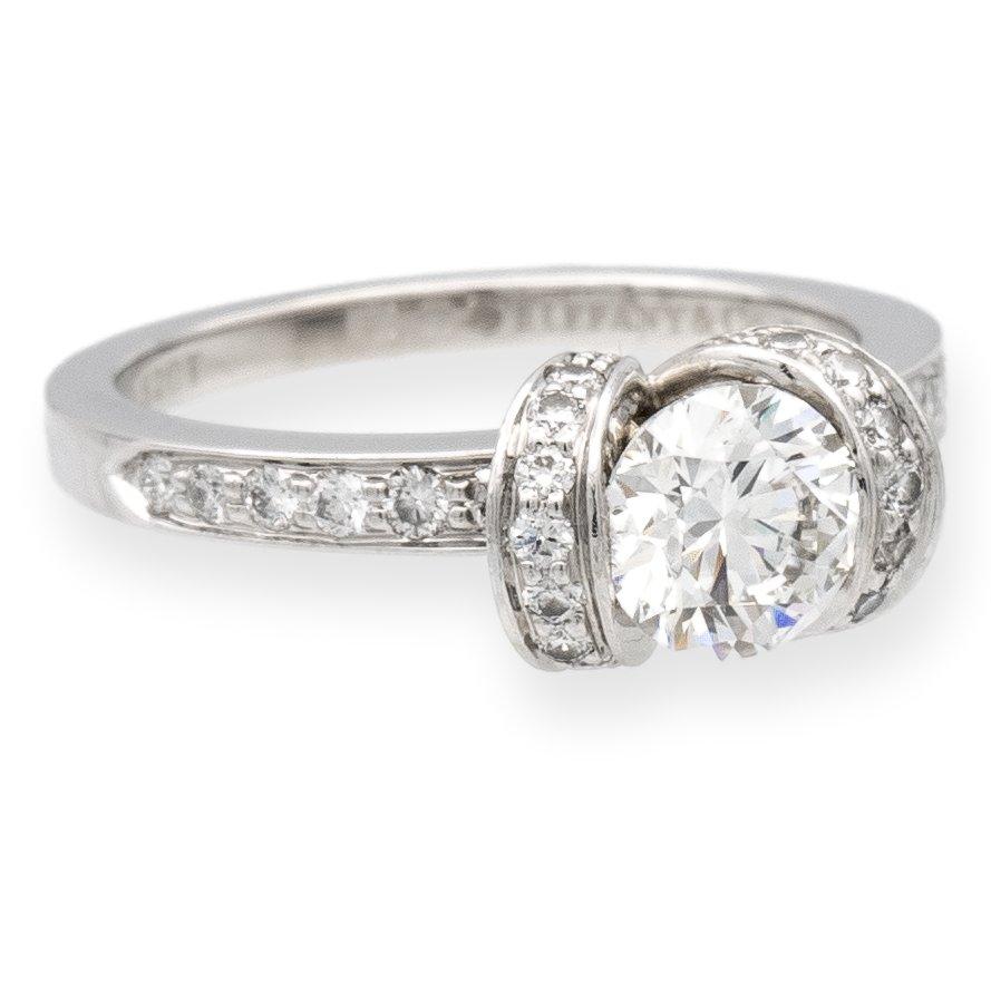 Round Cut Tiffany & Co. Ribbon Platinum Round Diamond Engagement Ring 1.22ct Tw H-I VVS