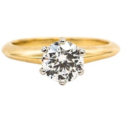 Tiffany & Co. Ring with .92 Carat Round Brilliant Centre 18 Karat Yellow