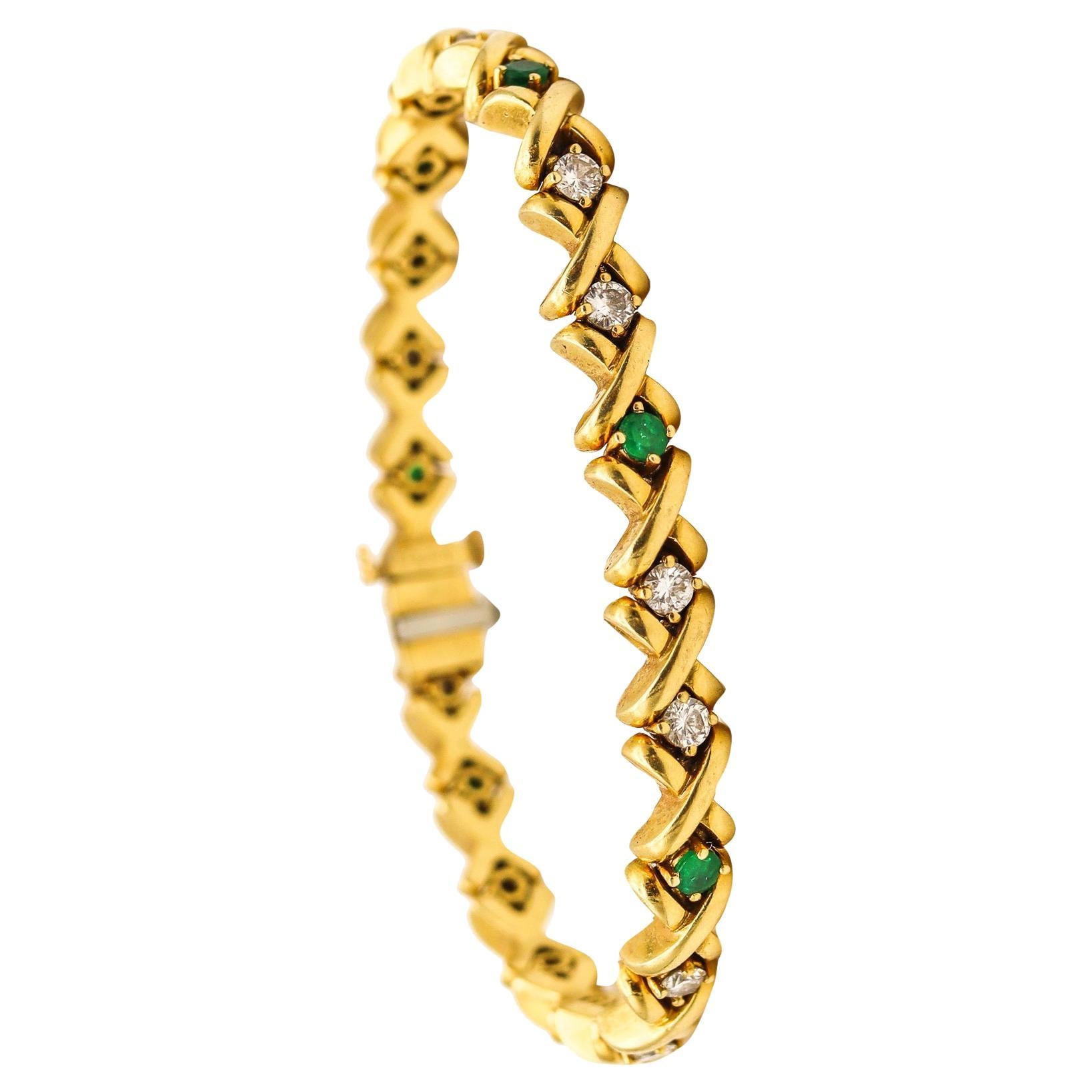 Tiffany & Co. Bracelet Riviera en or 18 carats avec 2,45 carats de diamants et émeraudes
