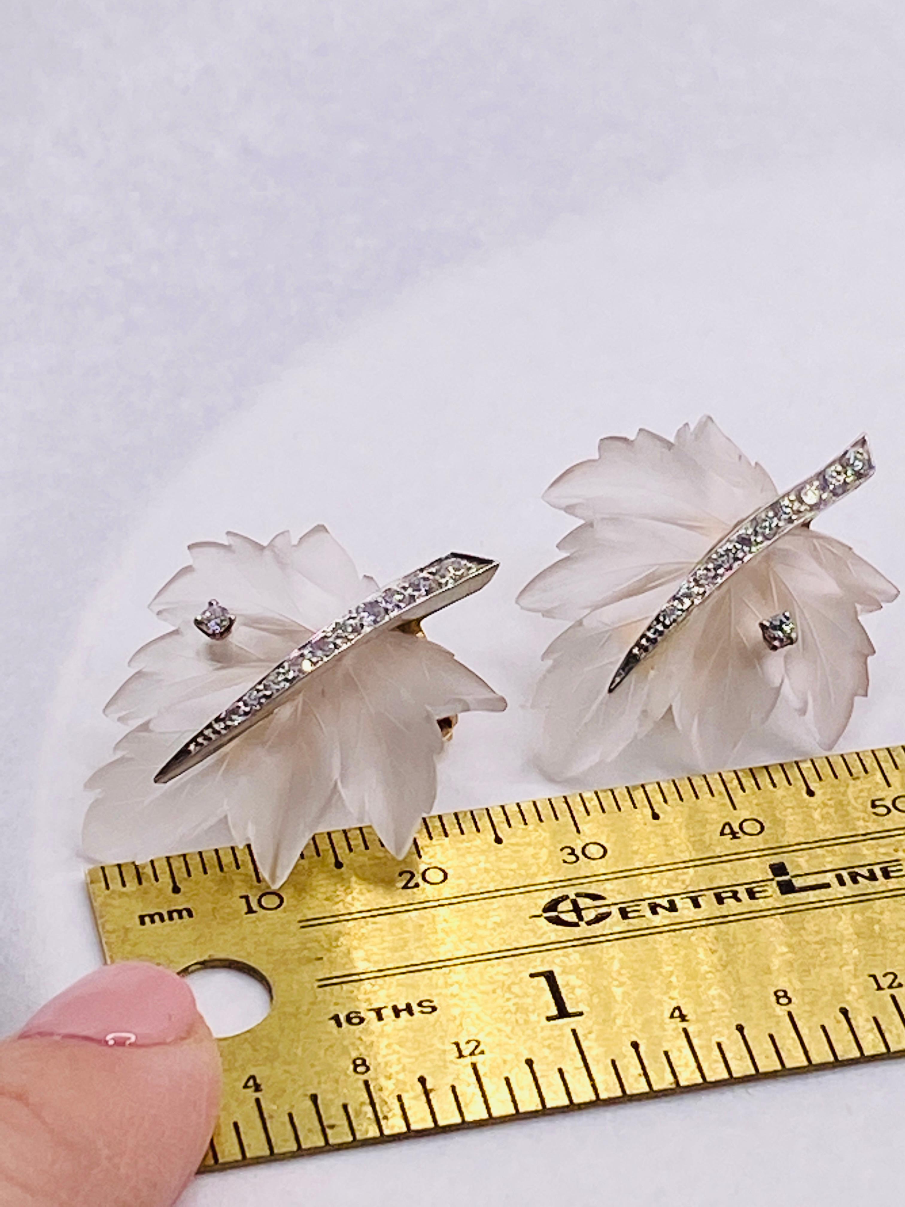 Art Deco Tiffany & Co Rock Crystal and Diamond Leaf Clip Earrings