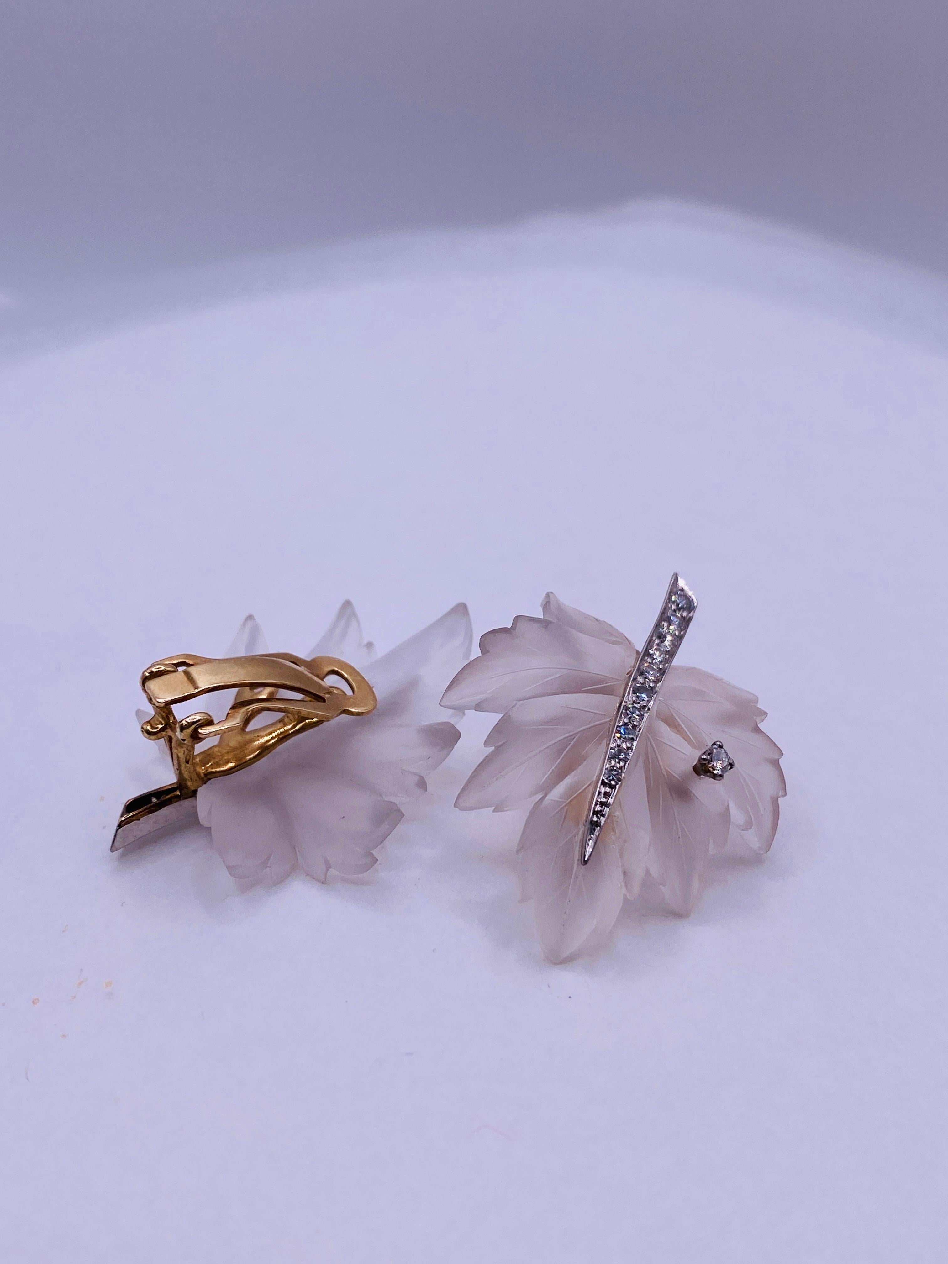 Tiffany & Co Rock Crystal and Diamond Leaf Clip Earrings 1