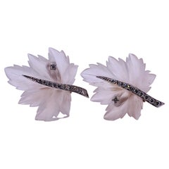 Tiffany & Co. Clips d'oreilles feuilles en cristal de roche et diamants