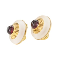Tiffany & Co. Rock Crystal Garnet Yellow Gold Clip On Earrings
