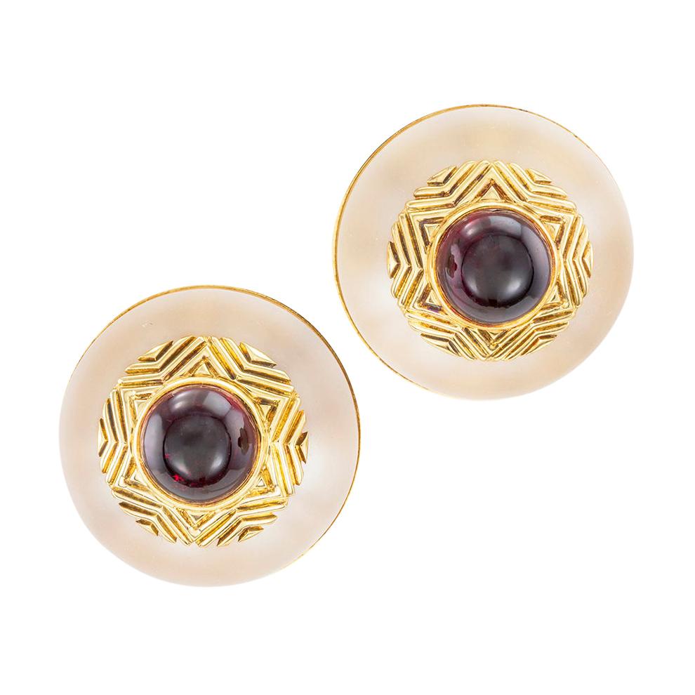 Tiffany & Co. Rock Crystal Garnet Yellow Gold Clip On Earrings