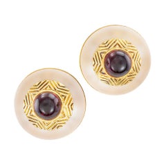 Tiffany & Co. Rock Crystal Garnet Yellow Gold Clip On Earrings
