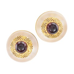 Vintage Tiffany & Co. Rock Crystal Garnet Yellow Gold Clip On Earrings