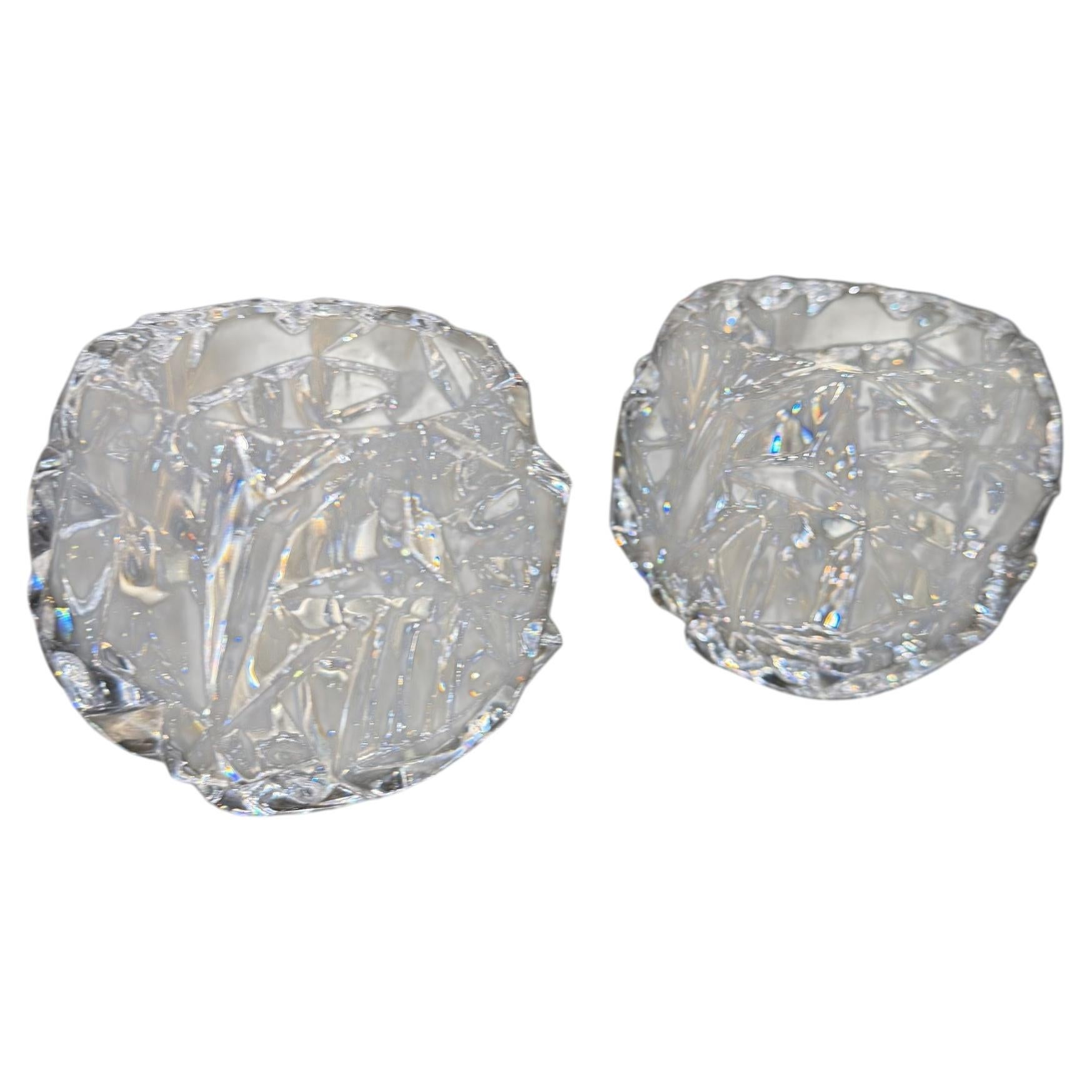 Tiffany & Co. Rock Cut Crystal Votive Candle Holder Set of 2 For Sale