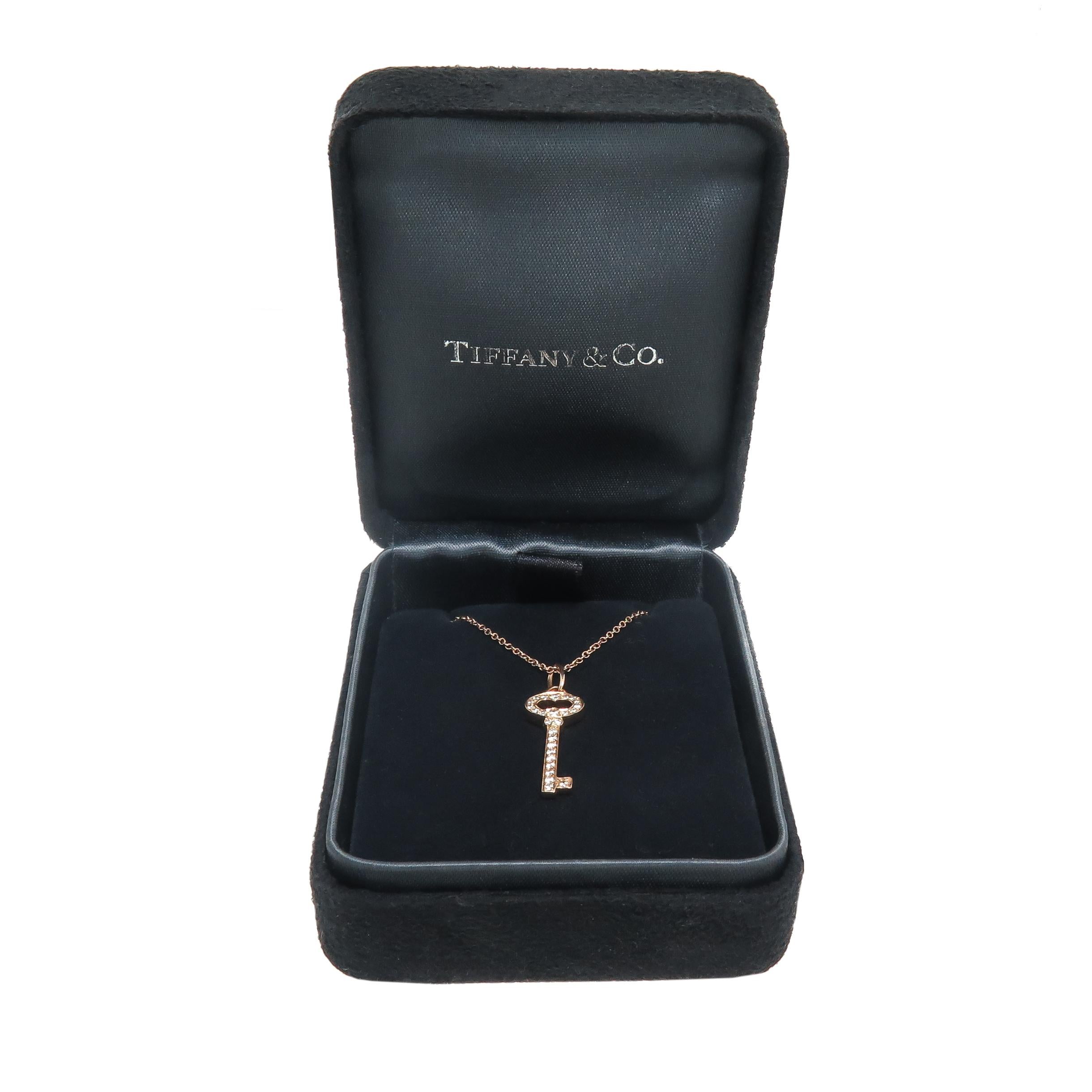 Tiffany & Co. Rose Gold and Diamond Key Pendant Necklace In New Condition In Chicago, IL