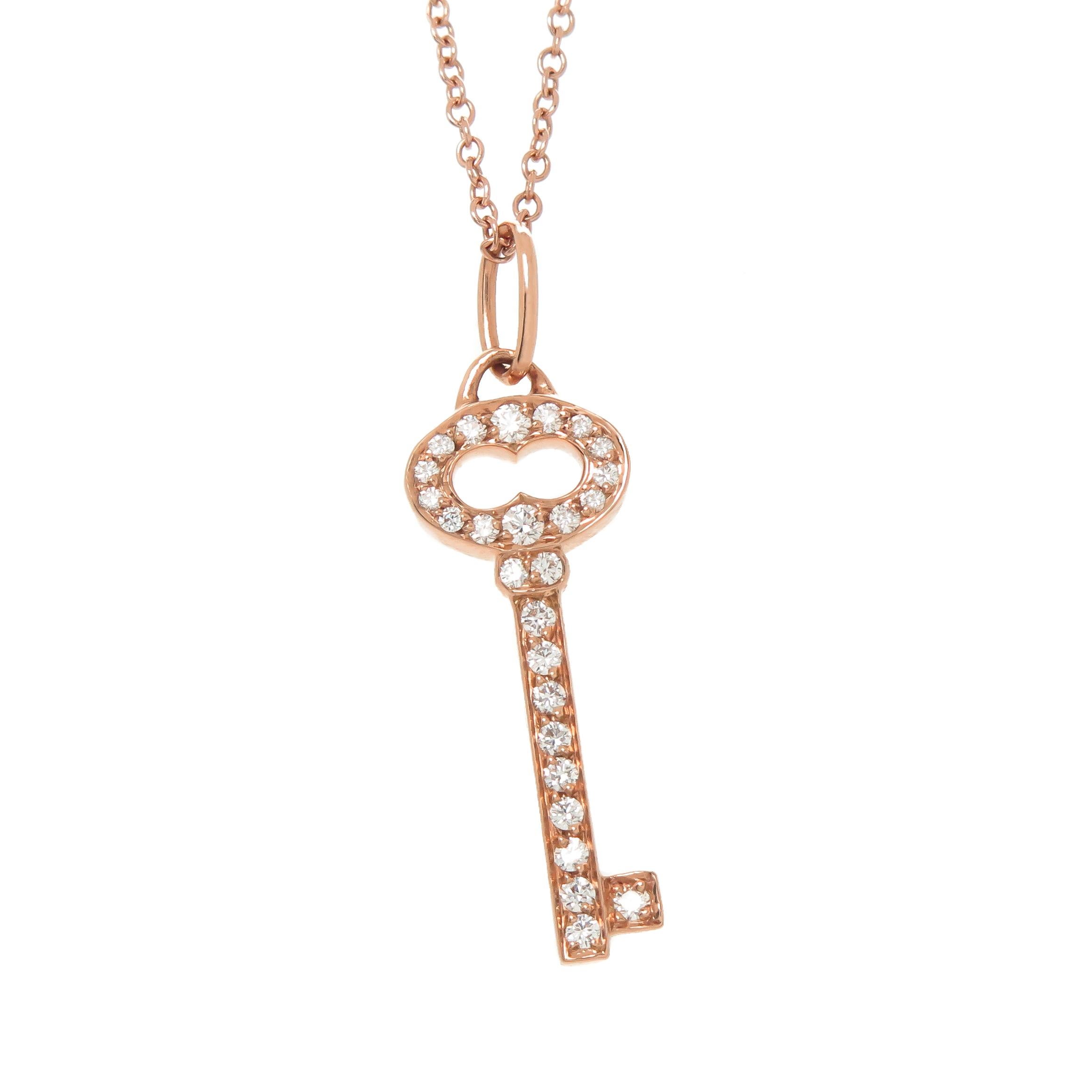 Tiffany & Co. Rose Gold and Diamond Key Pendant Necklace