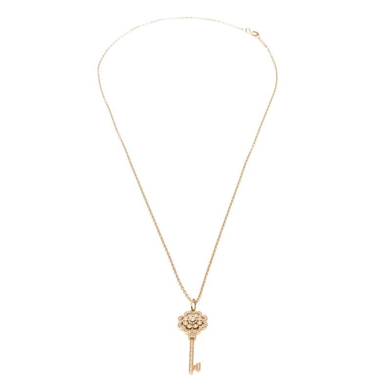 Contemporary Tiffany & Co. Rose Gold And Diamonds Key Pendant Necklace