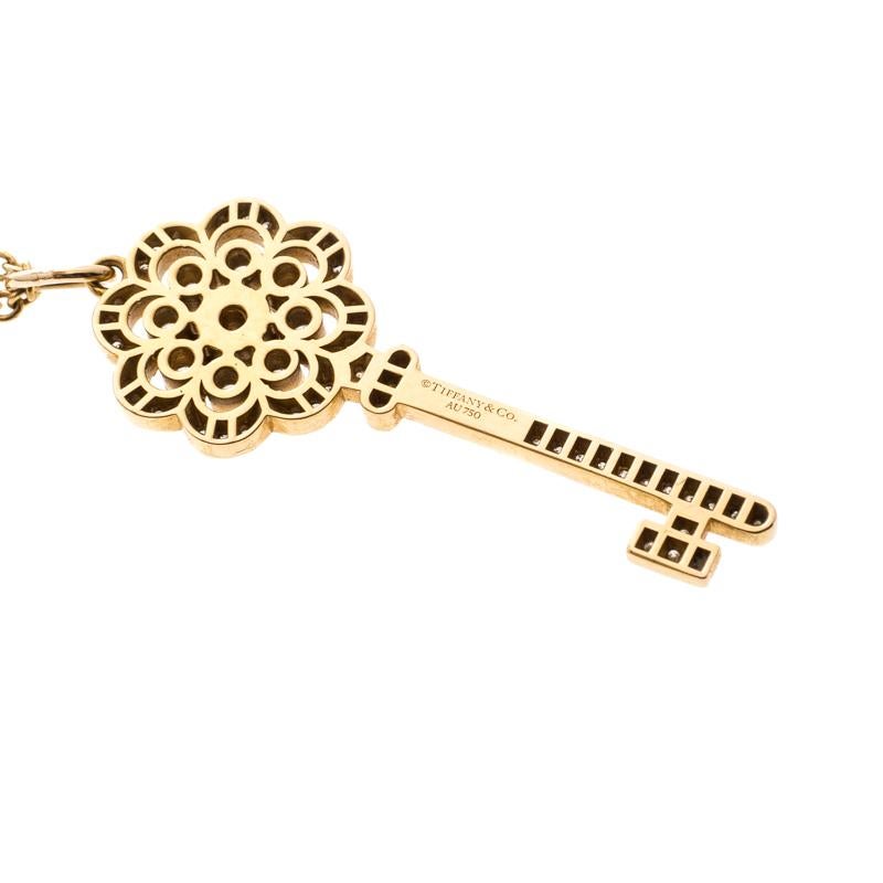 Tiffany & Co. Rose Gold And Diamonds Key Pendant Necklace In Excellent Condition In Dubai, Al Qouz 2