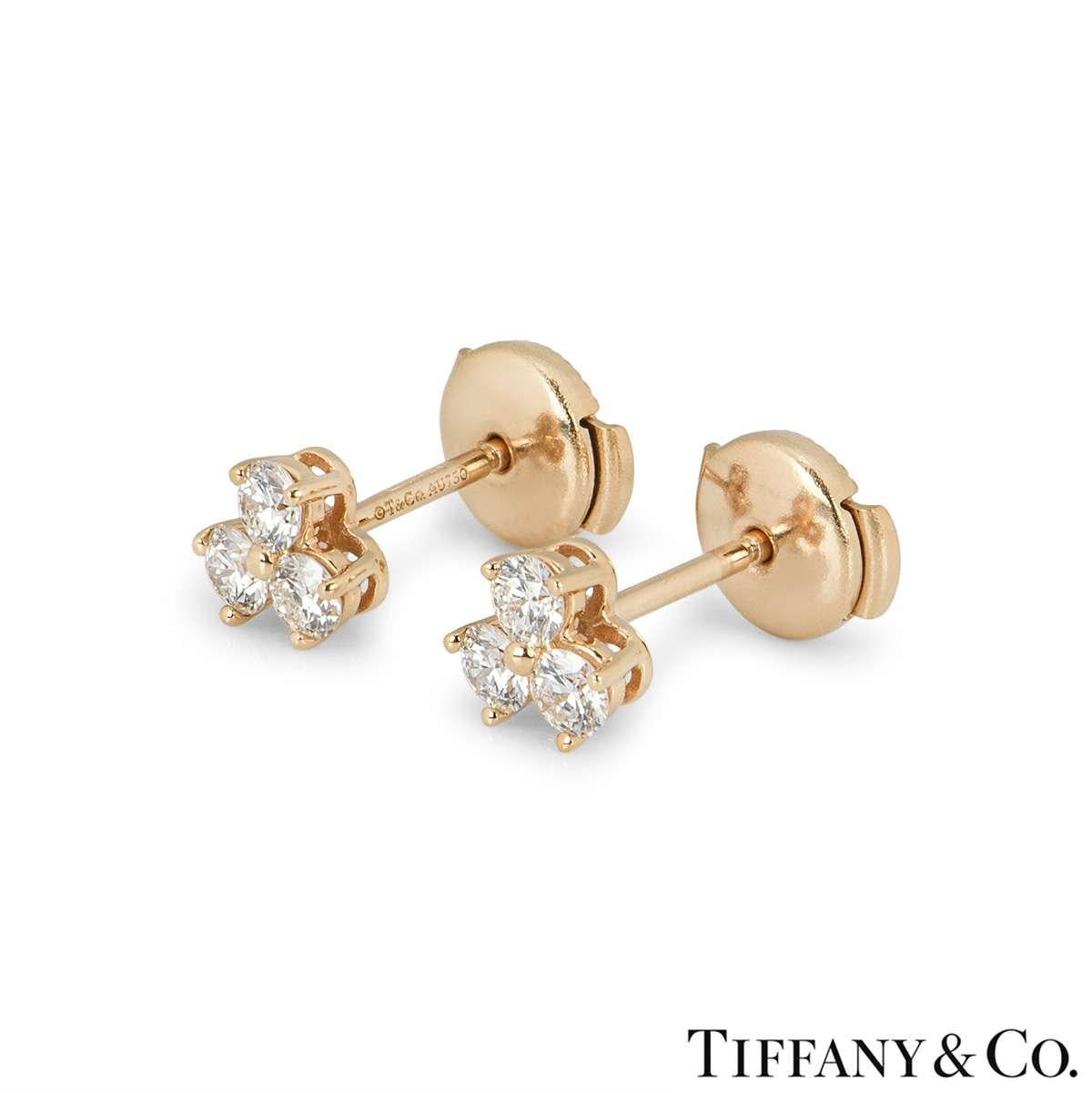A pretty pair of 18k rose gold Tiffany & Co. diamond stud earrings from the Aria collection. Each earring features 3 round brilliant cut diamonds with a total weight of 0.58ct. The earrings measure 6mm in diameter. The earrings feature a post and
