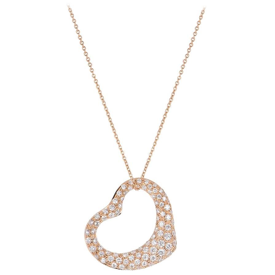 Tiffany & Co. Rose Gold Diamond Elsa Peretti Heart Necklace 2.00 Carat