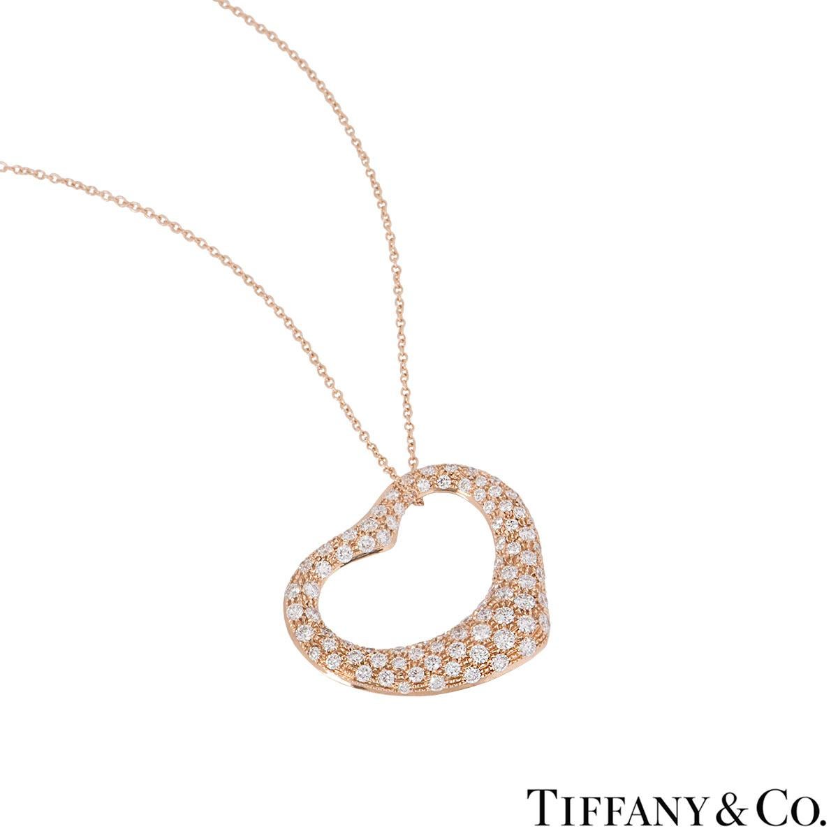 Brilliant Cut Tiffany & Co. Rose Gold Diamond Elsa Peretti Heart Necklace 2.00 Carat