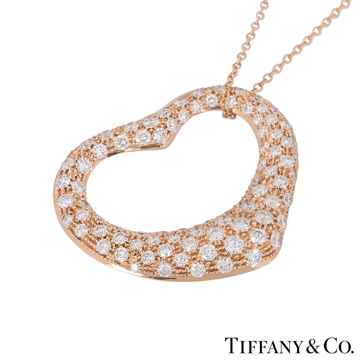 Tiffany & Co. Rose Gold Diamond Elsa Peretti Heart Necklace 2.00 Carat In Excellent Condition In London, GB