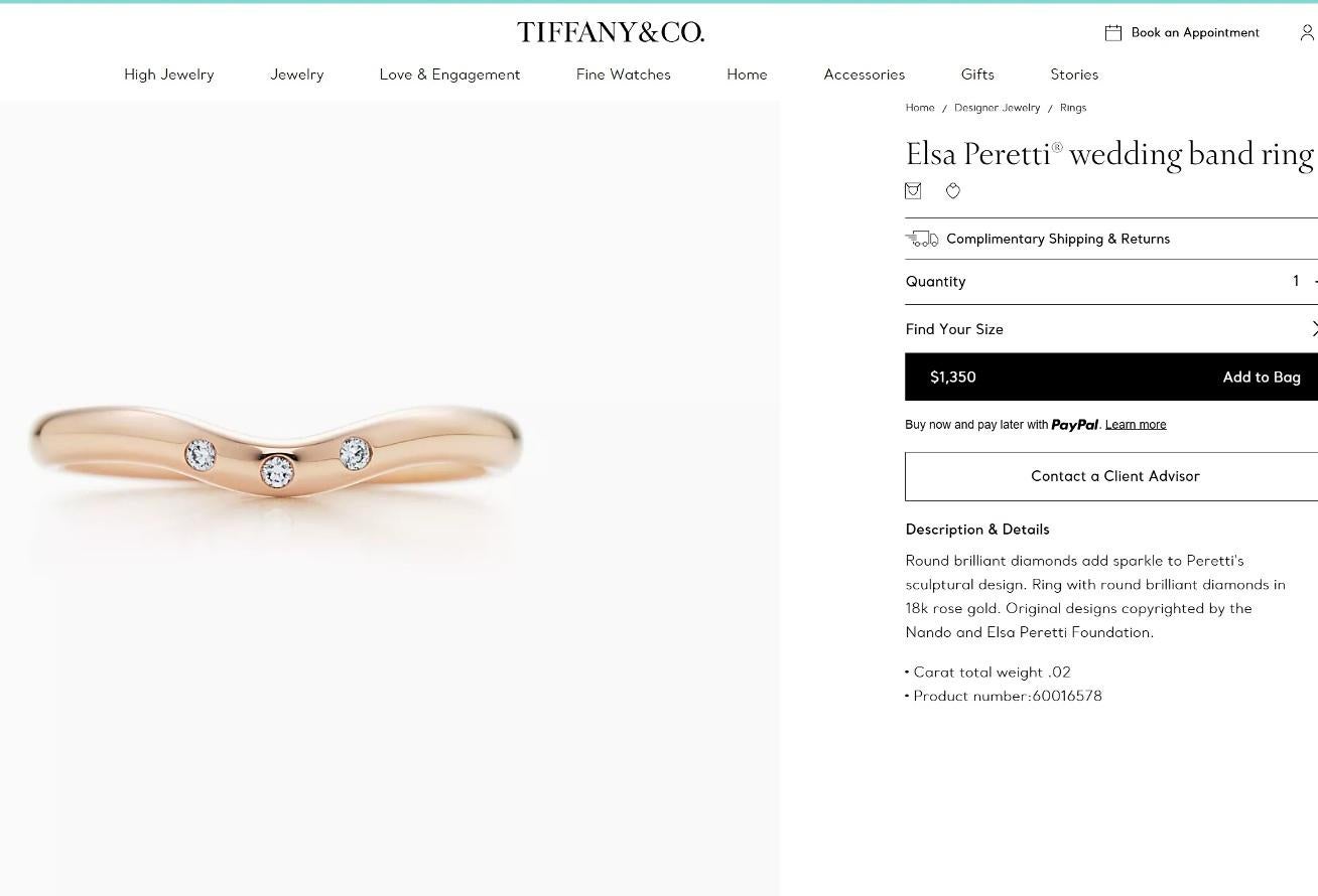 TIFFANY & Co. Rose Gold Elsa Peretti 3 Diamond 2mm Curved Wedding Band Ring 4.5 For Sale 2