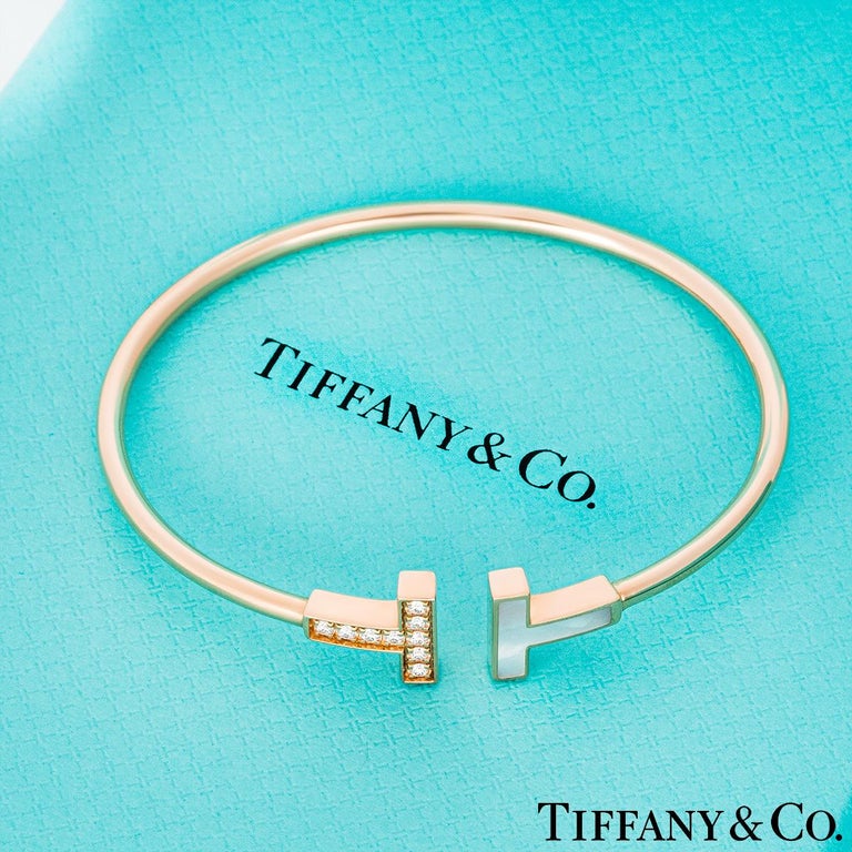 Tiffany Rose Gold Mother of Pearl Diamond Tiffany T Wire Bracelet