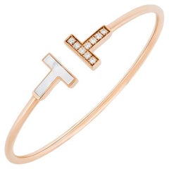 Tiffany & Co. Rose Gold Mother of Pearl & Diamond Tiffany T Wire Bracelet