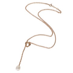 Tiffany & Co. Rose Gold Pearl Elsa Peretti Open Heart Lariat Necklace
