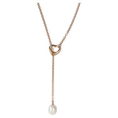 Tiffany & Co. Rose Gold Pearl Elsa Peretti Open Heart Lariat Necklace
