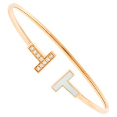 Tiffany & Co. Rose Gold T Wire Mother of Pearl and Diamond Bracelet