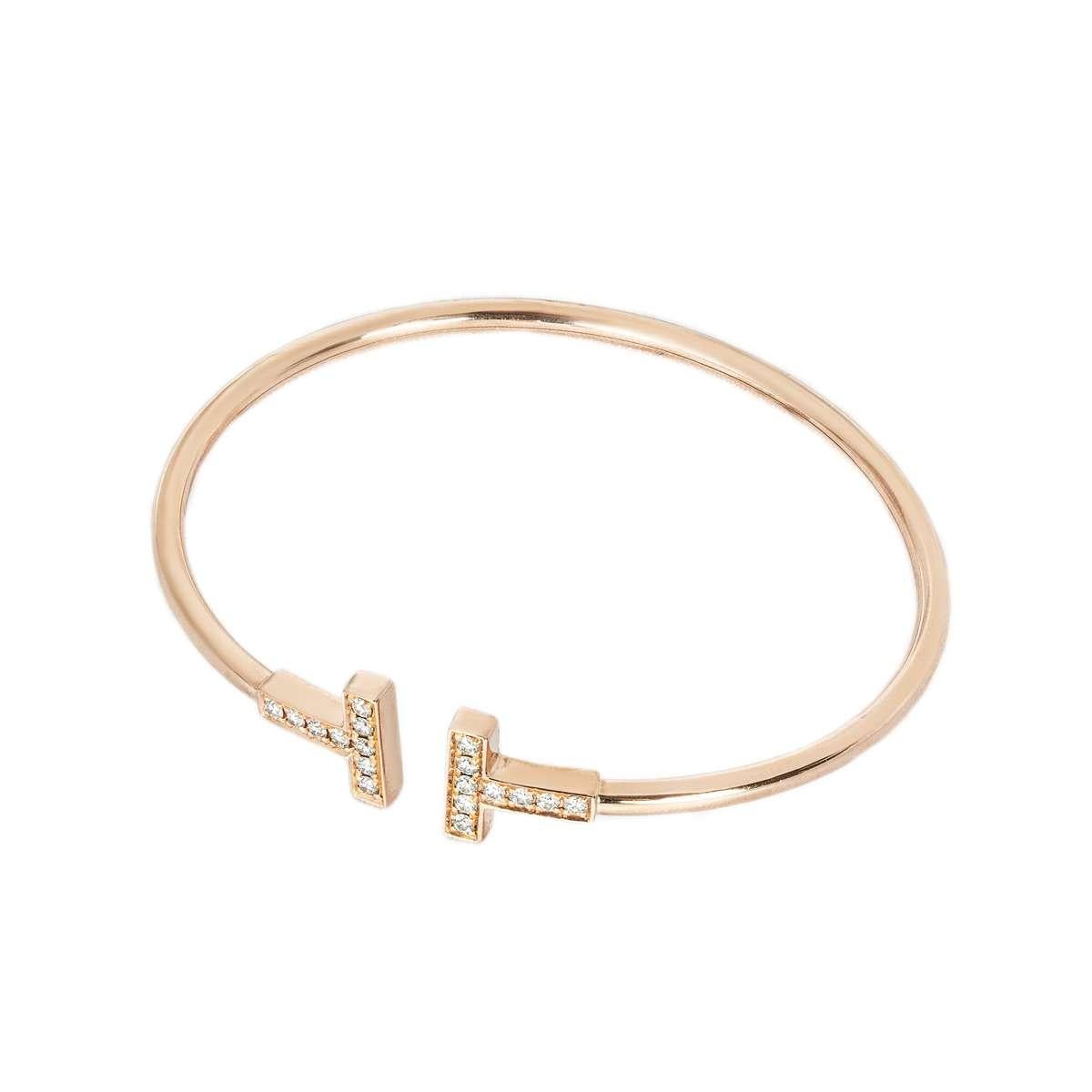 Tiffany & Co. Rose Gold Tiffany T Diamond Wire Bracelet Size Small 0.24ct 600107 In Excellent Condition For Sale In London, GB