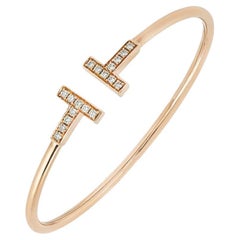 Tiffany & Co. Rose Gold Tiffany T Diamond Wire Bracelet Size Small 0.24ct 600107