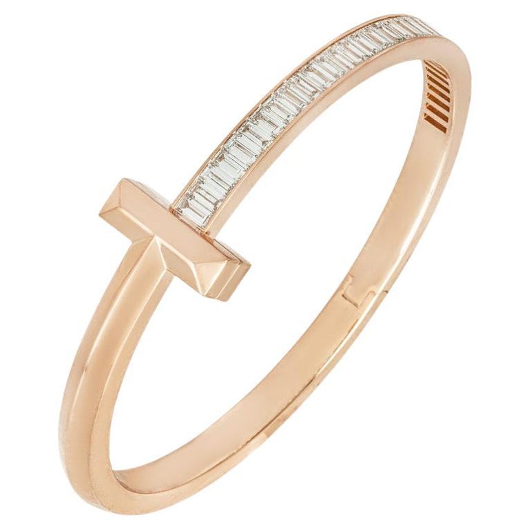 Tiffany Rose Gold Tiffany T1 Wide Baguette Diamond Hinged Bracelet  6779014