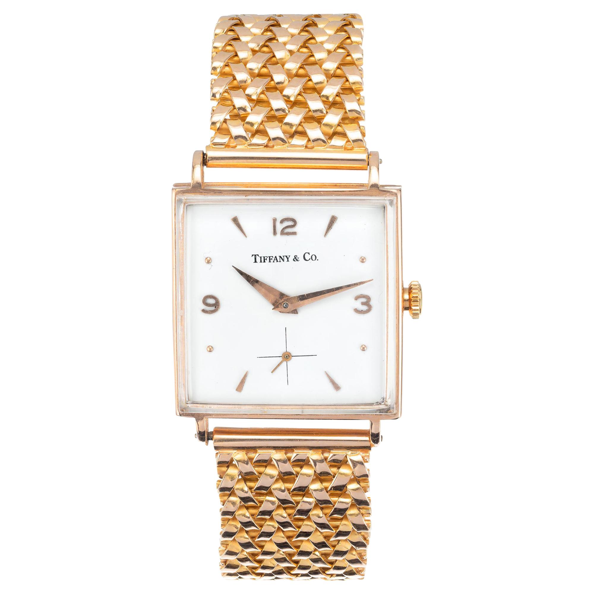 Tiffany & Co. Rose Gold Universal Genève Midcentury Wristwatch For Sale