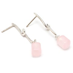 Tiffany & Co Rose Quartz Dangle Earrings, Sterling Silver, Length 1.5 Inches