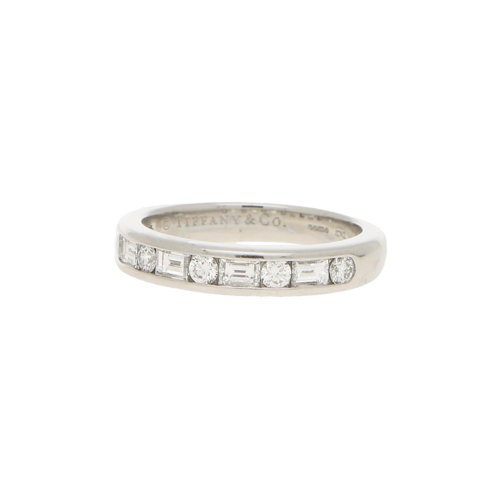 Modern Tiffany & Co. Round and Baguette Cut Diamond Half Eternity in Platinum