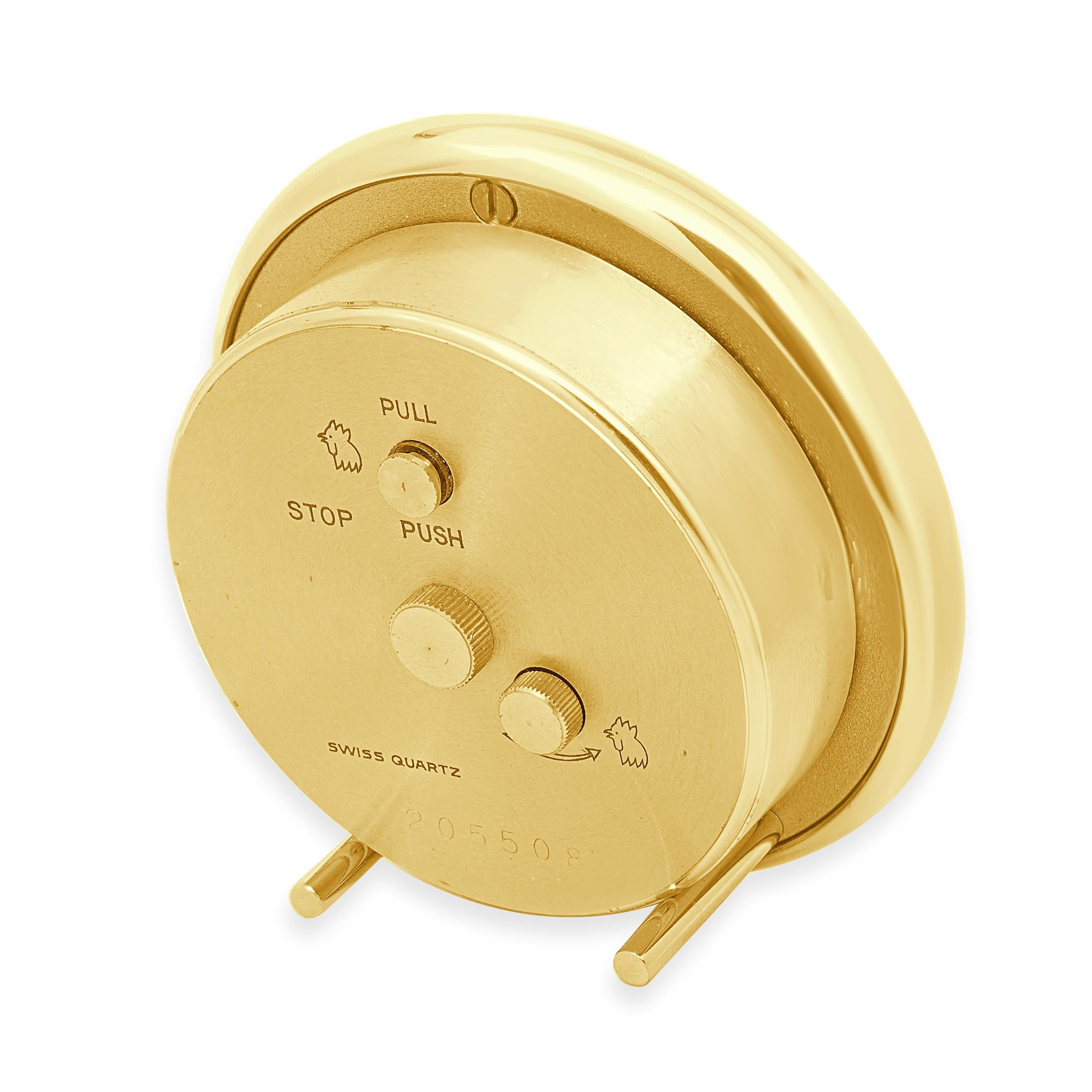 Tiffany & Co. Round Brass Desk Alarm Clock Swiss Quartz In Excellent Condition For Sale In Scottsdale, AZ