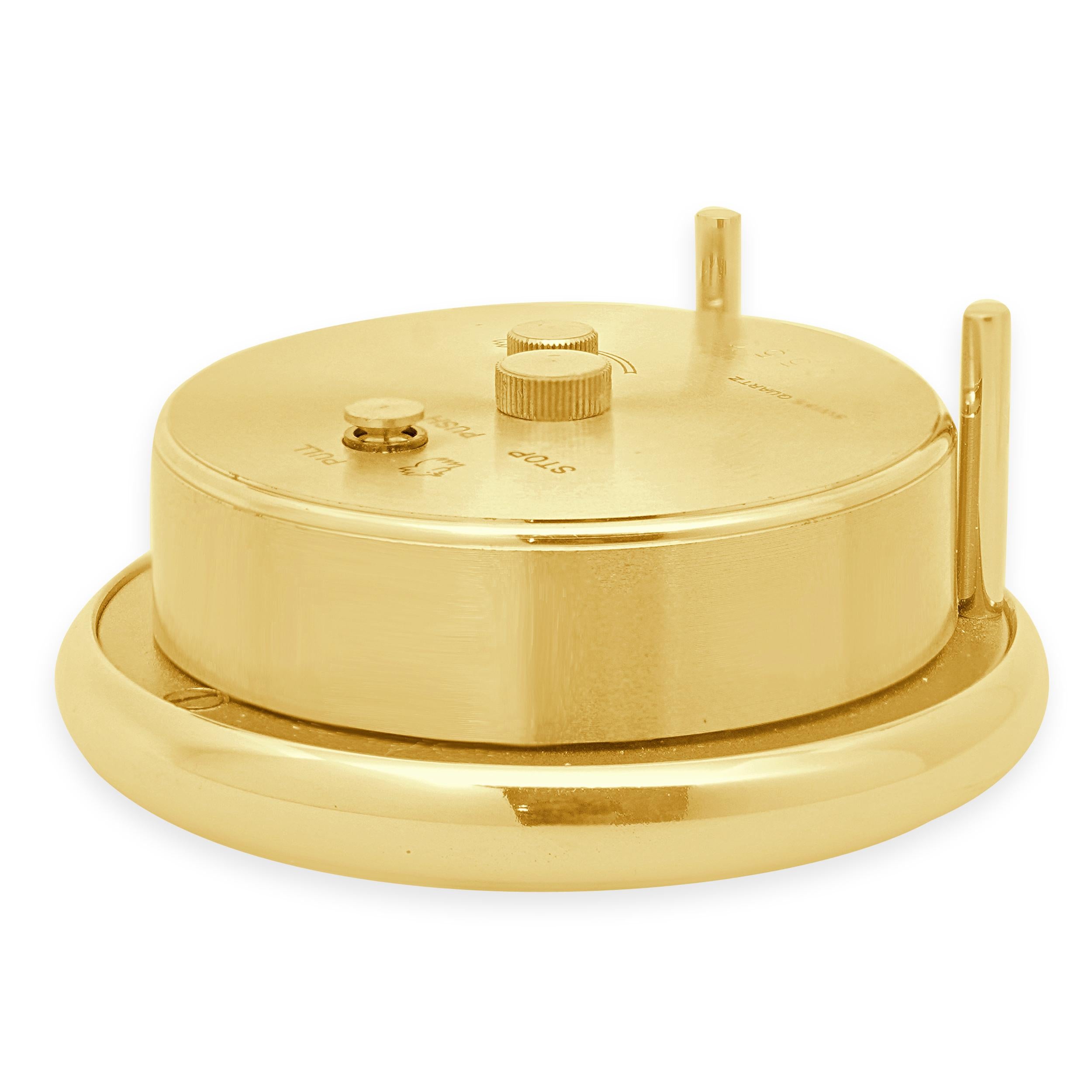 Women's or Men's Tiffany & Co. Round Brass Desk Alarm Clock Swiss Quartz For Sale