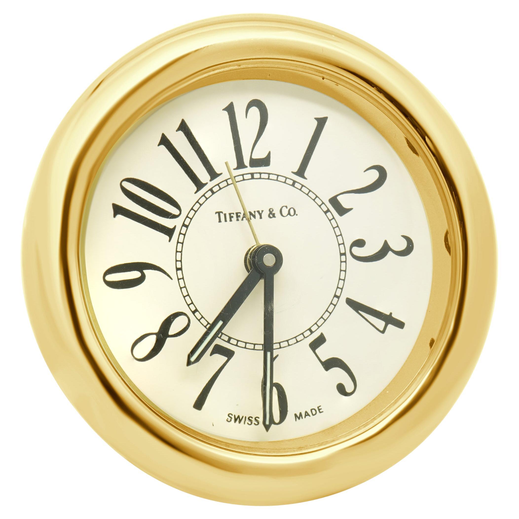 Tiffany & Co. Round Brass Desk Alarm Clock Swiss Quartz For Sale