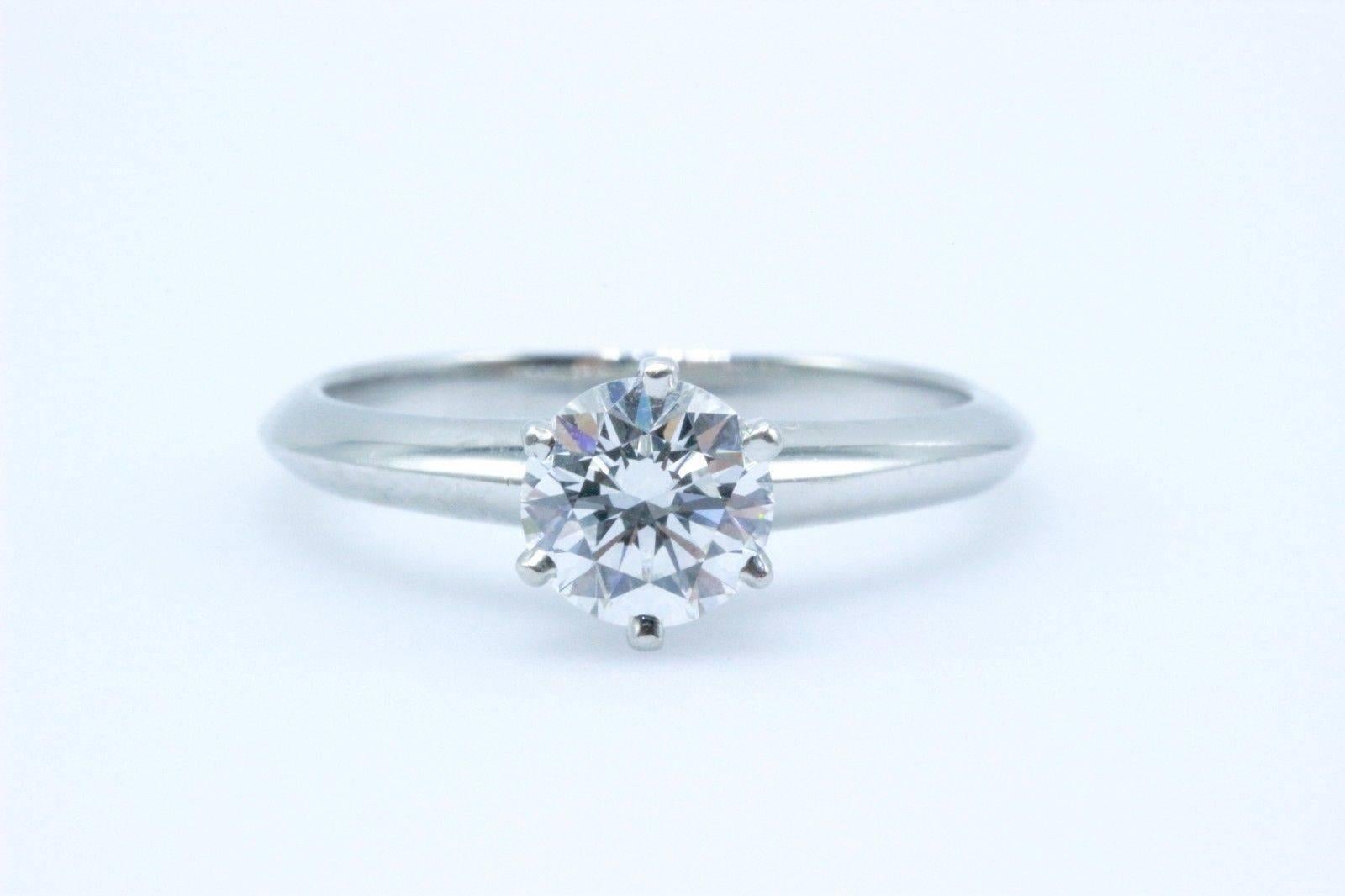 Round Cut Tiffany & Co. Round Brilliant 0.70 Carat E VS1 Diamond Platinum Engagement Ring