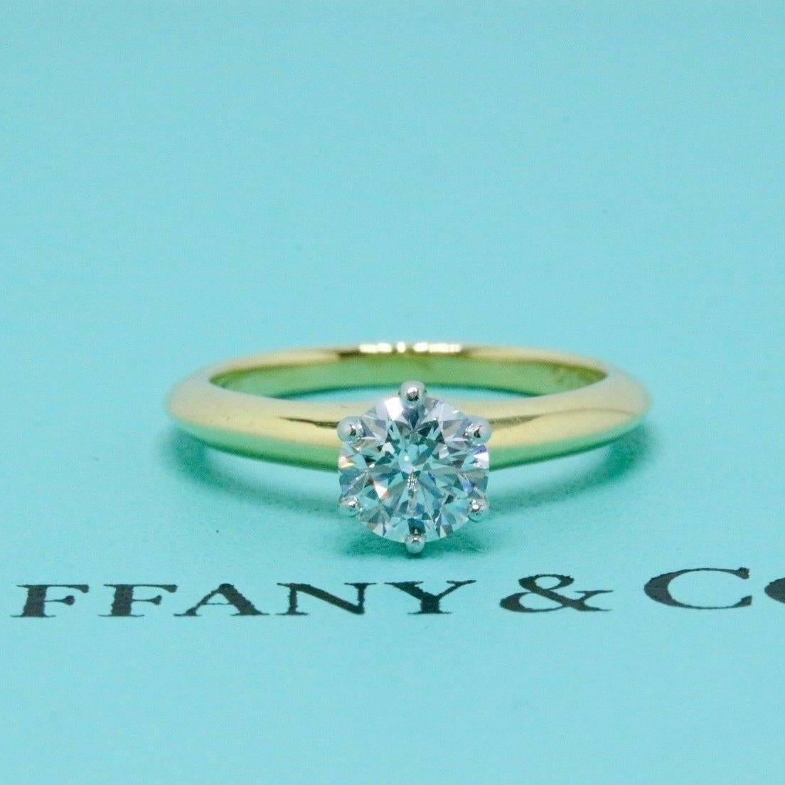 Tiffany & Co. Round Brilliant 0.80 Carat Diamond Engagement Ring 18 Karat Gold In Excellent Condition In San Diego, CA