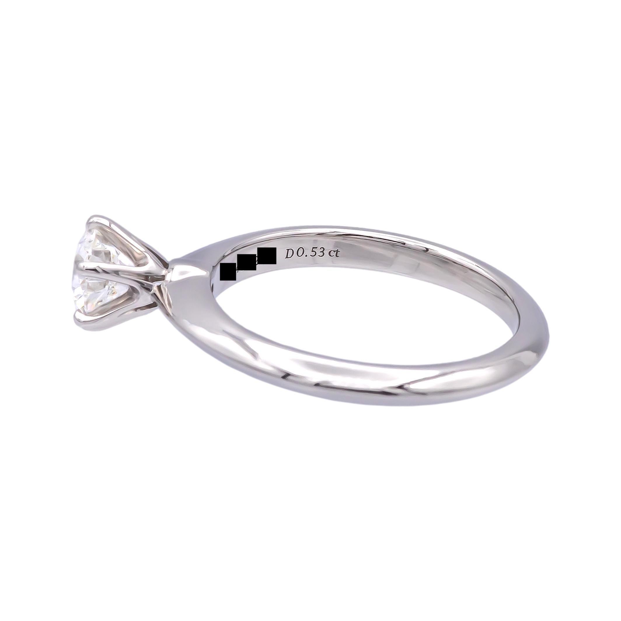 Round Cut Tiffany & Co. Round Brilliant .53 ct H VS1 Diamond Solitaire Ring in Platinum For Sale