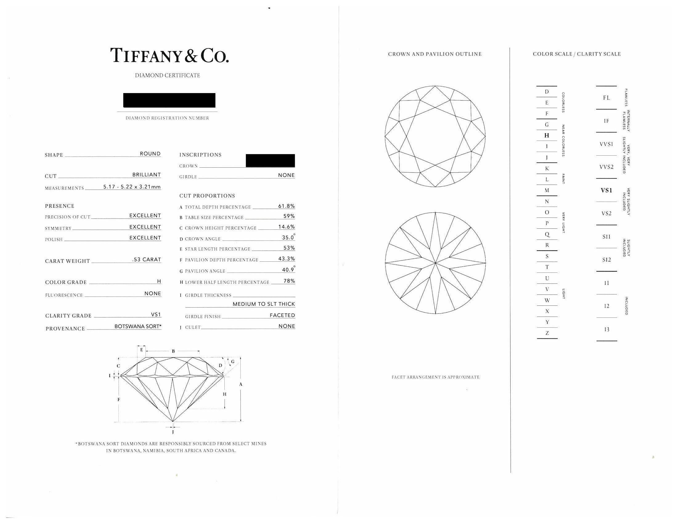 Tiffany & Co. Round Brilliant .53 ct H VS1 Diamond Solitaire Ring in Platinum For Sale 4