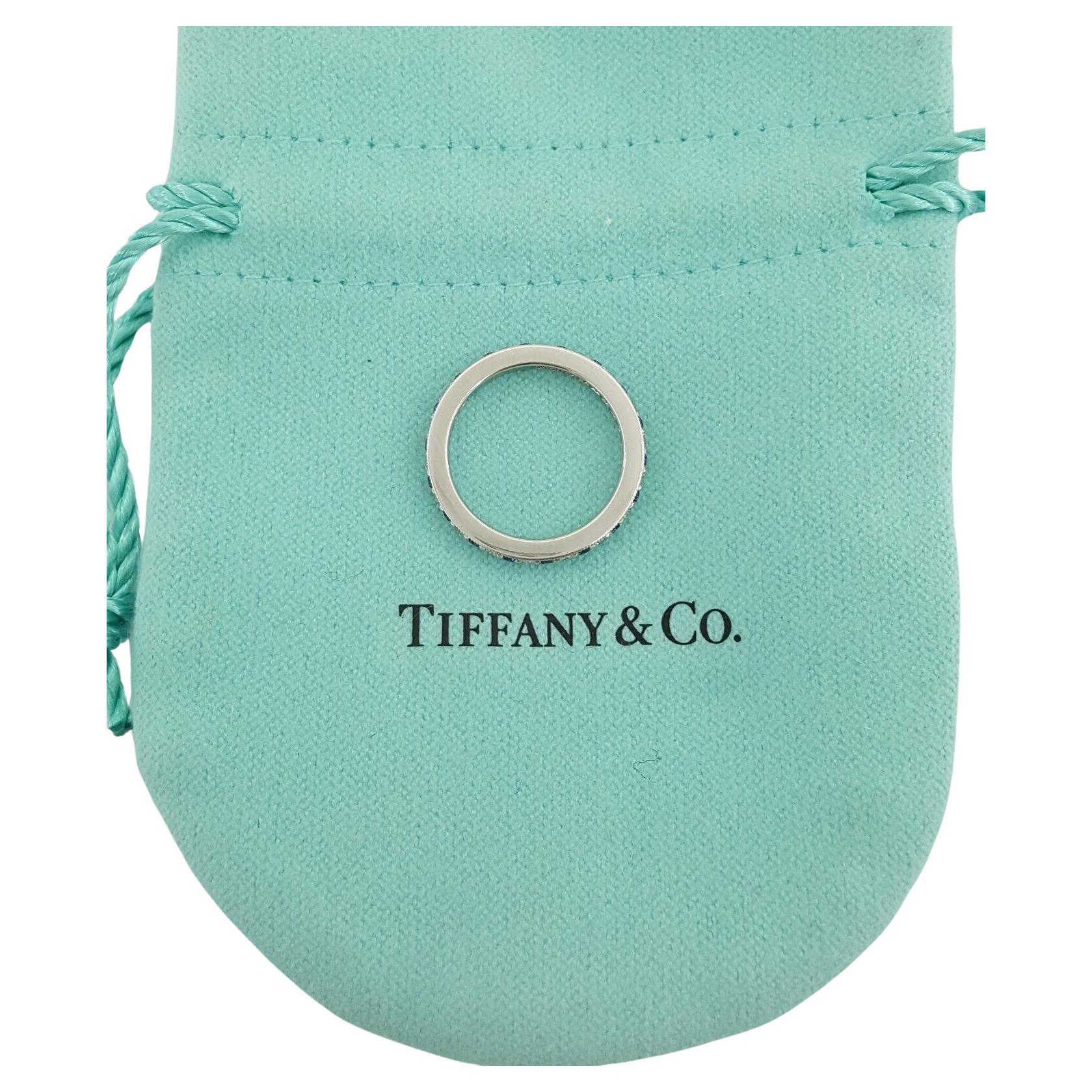 Modern Tiffany & Co Round Brilliant Cut Diamond & Blue Sapphire Band Ring