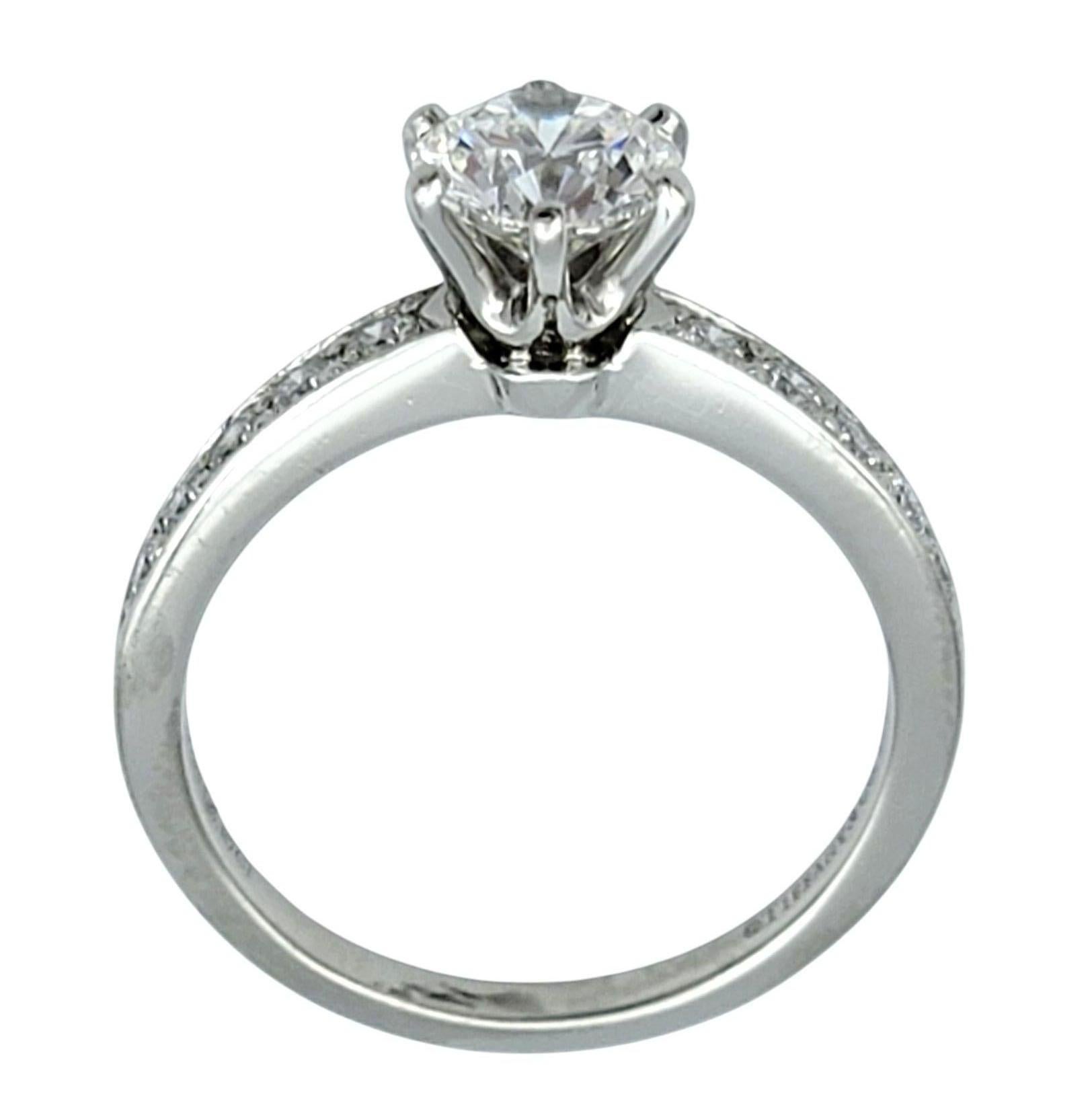 Round Cut Tiffany & Co. Round Brilliant Cut Diamond Engagement Ring in Polished Platinum For Sale