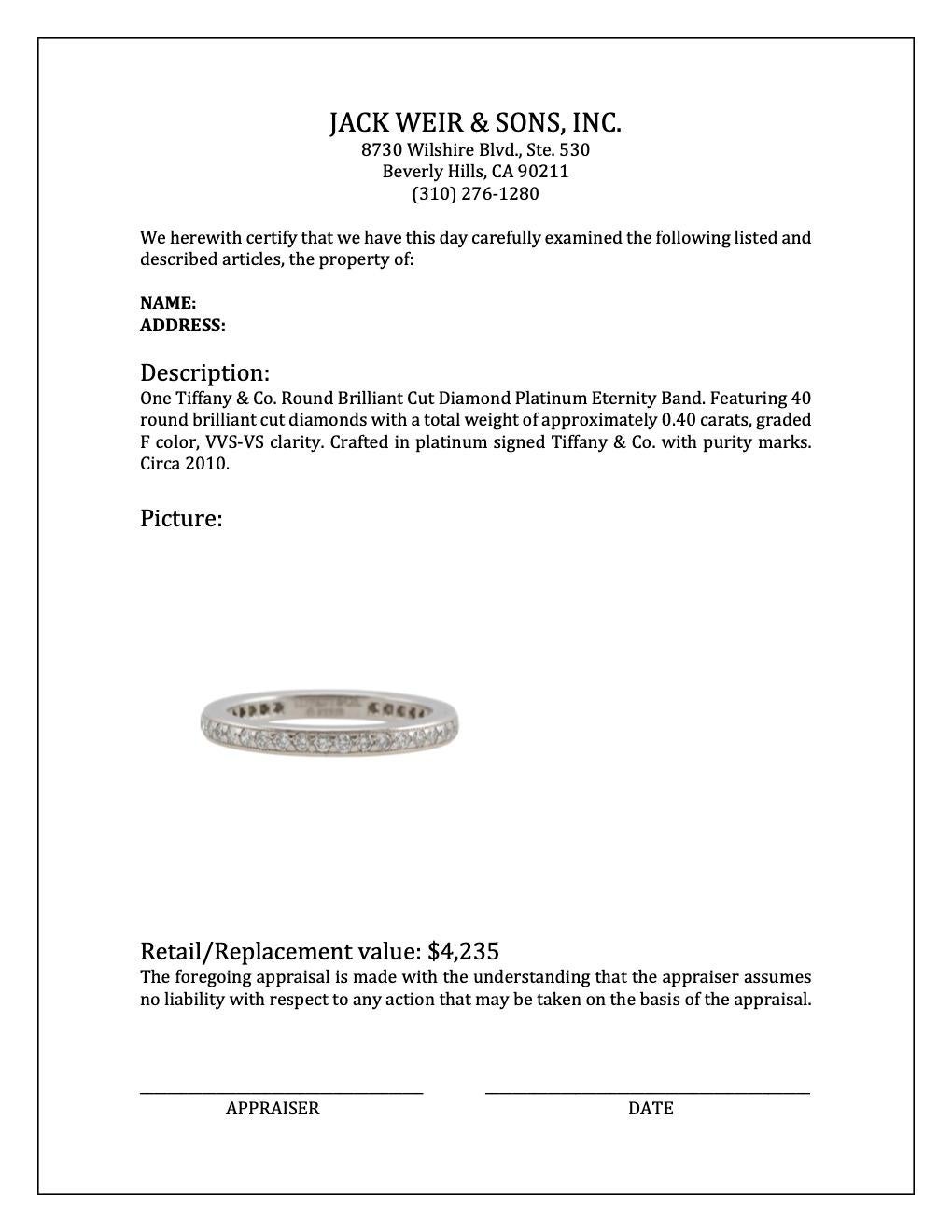 Tiffany & Co. Round Brilliant Cut Diamond Platinum Eternity Band 2