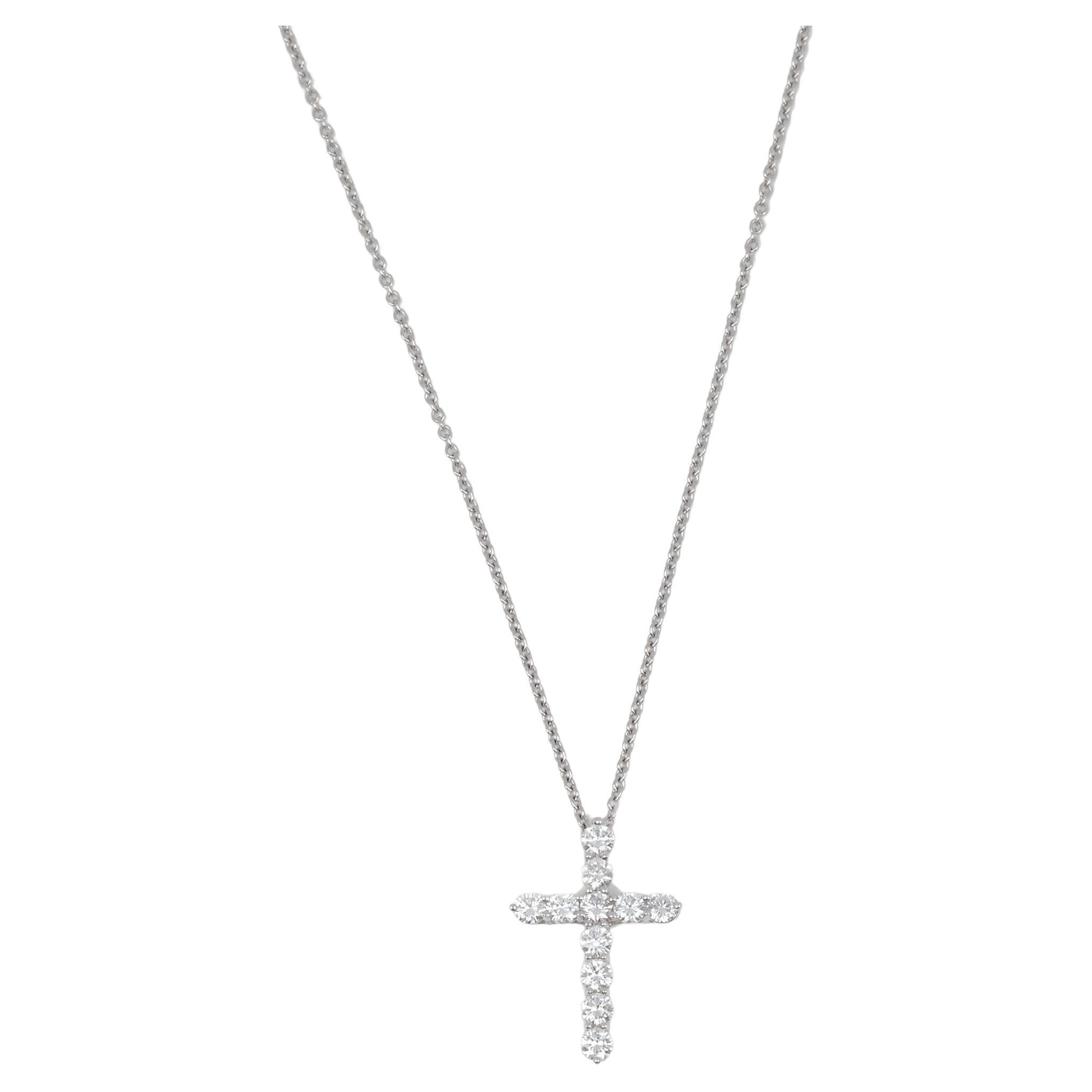 Tiffany & Co. Round Brilliant Cut Diamond Platinum Small Cross Pendant For Sale