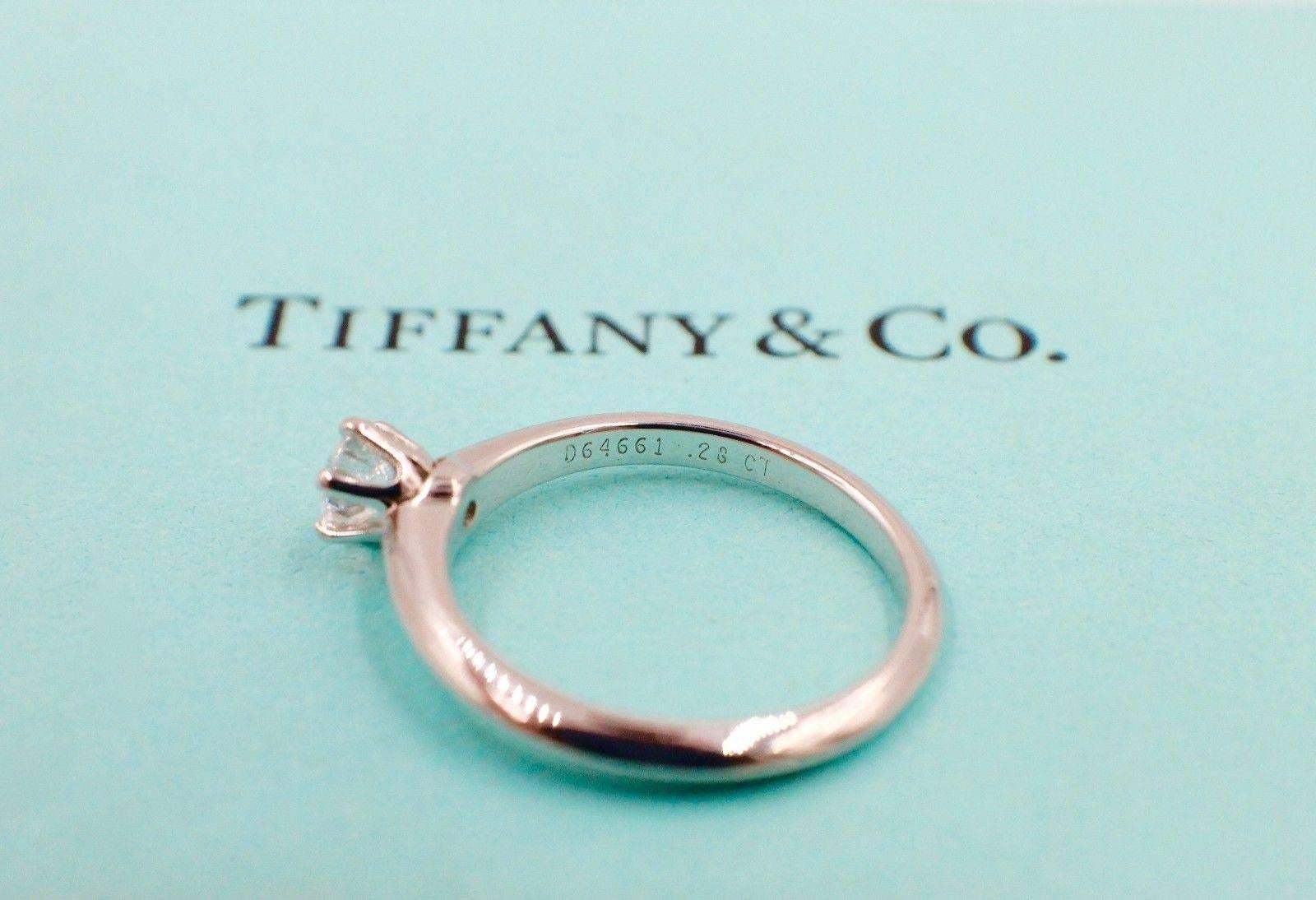Women's Tiffany & Co. Round Brilliant Diamond 0.28 Carat Platinum Engagement Ring Papers