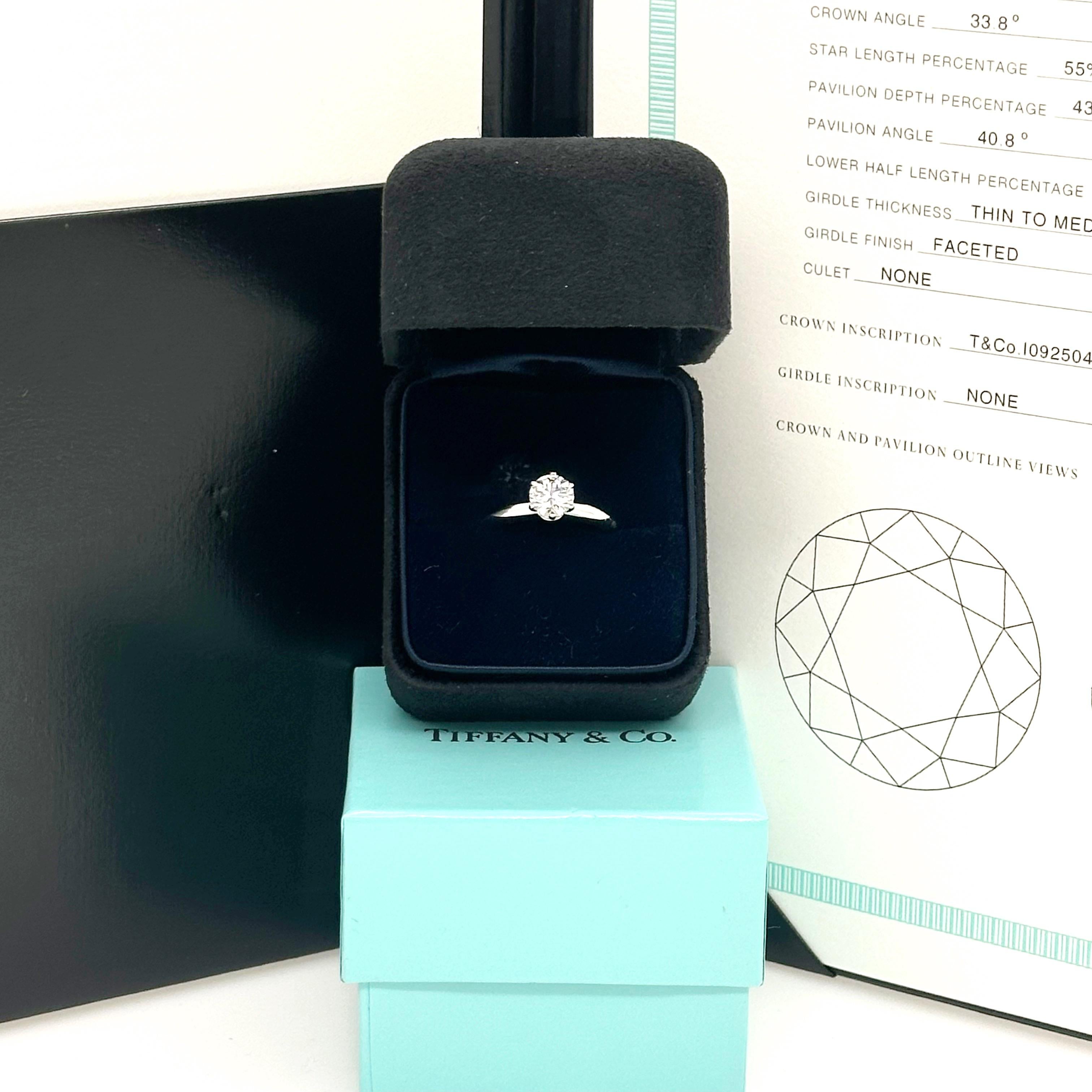 TIFFANY & CO Round Brilliant Diamond 0.75 cts I VS1 Platinum Engagement Ring For Sale 5