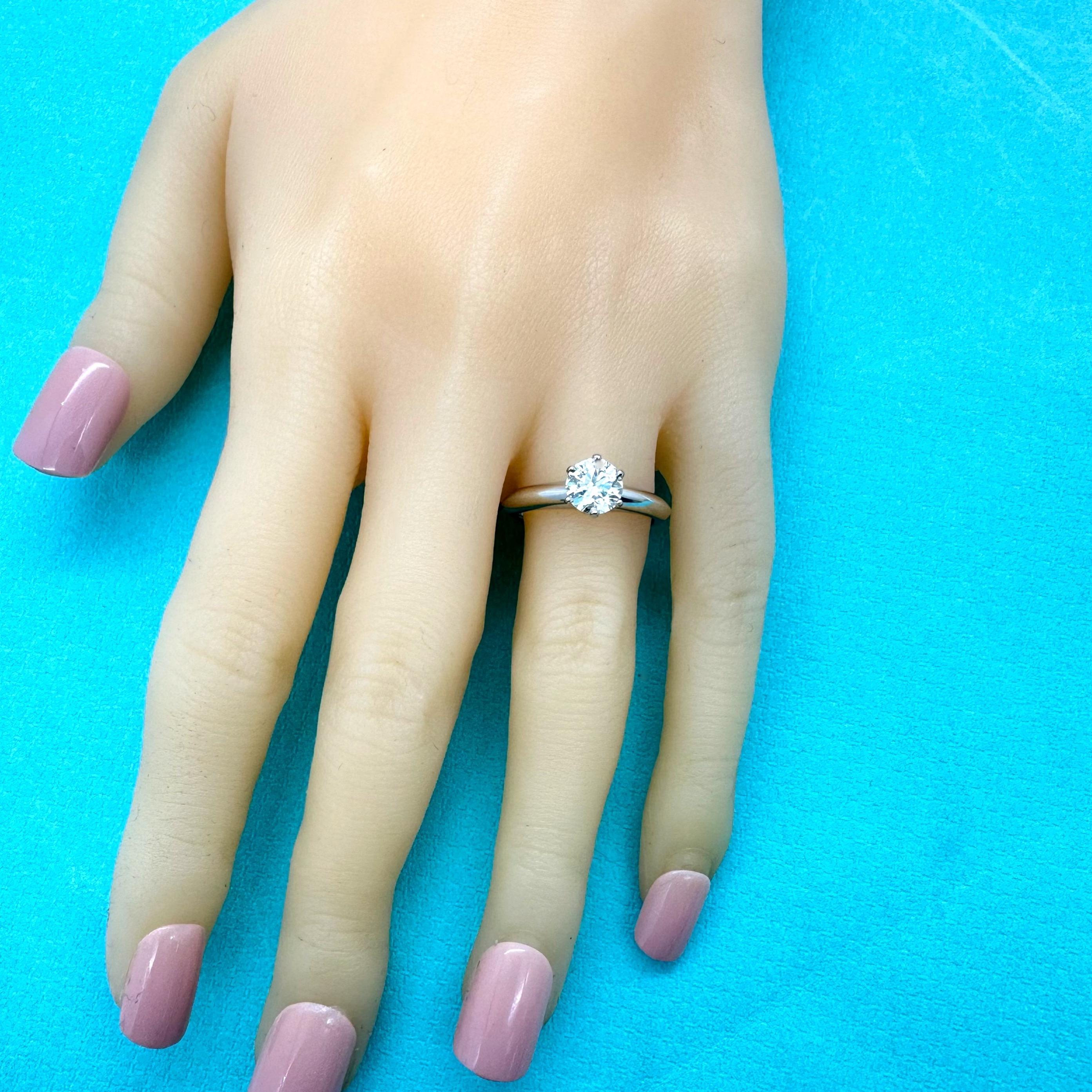 TIFFANY & CO Round Brilliant Diamond 0.75 cts I VS1 Platinum Engagement Ring For Sale 9