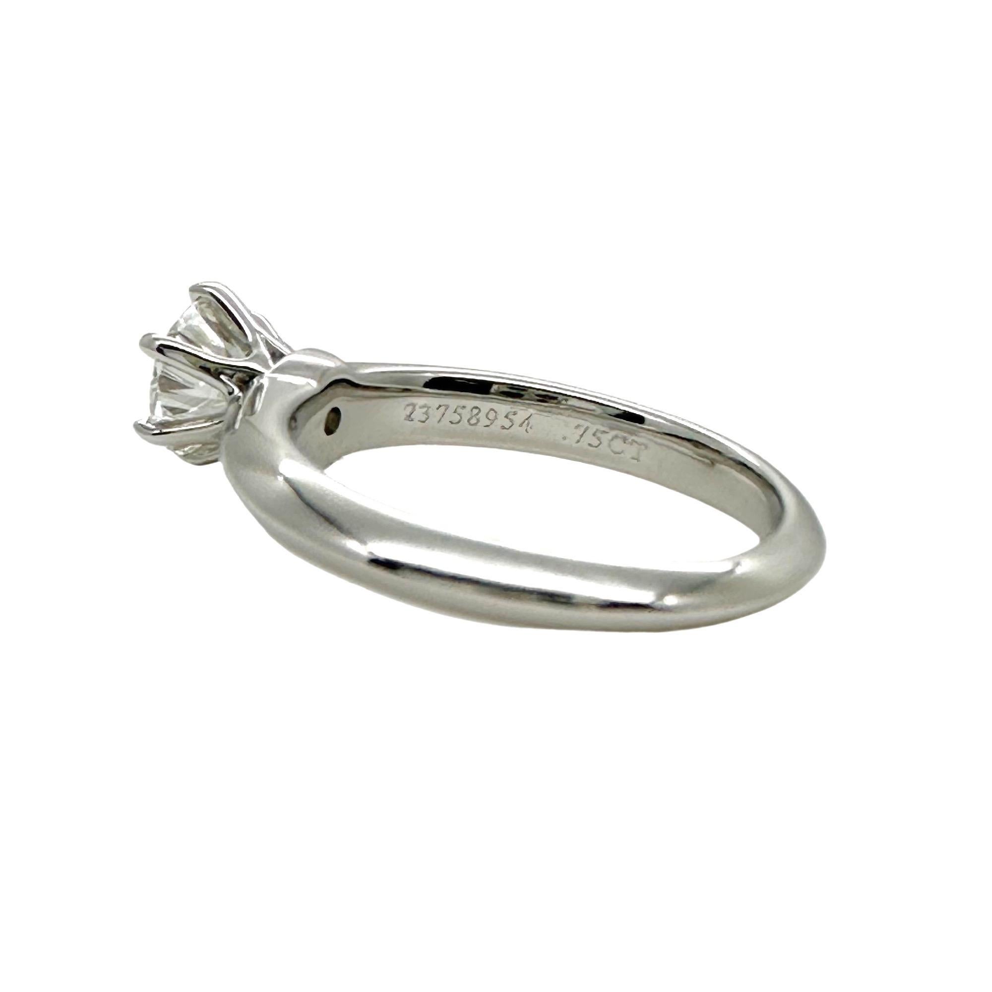 TIFFANY & CO Round Brilliant Diamond 0.75 cts I VS1 Platinum Engagement Ring For Sale 1