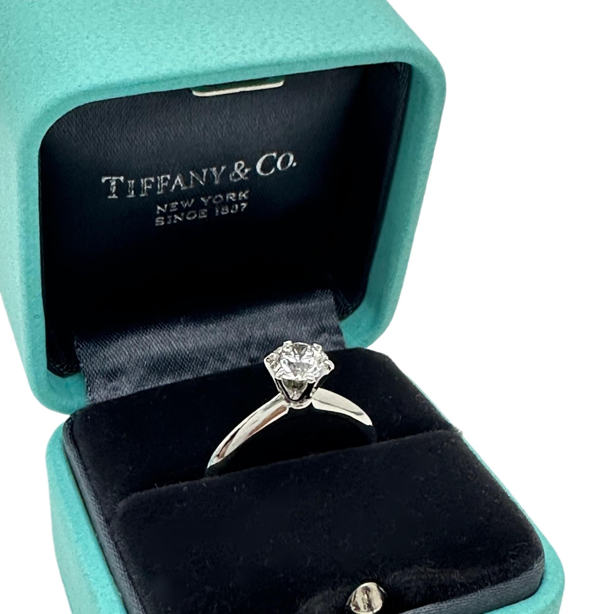 Tiffany & Co Platinum Diamond Engagement Ring Round 0.84 ct H SI1 5