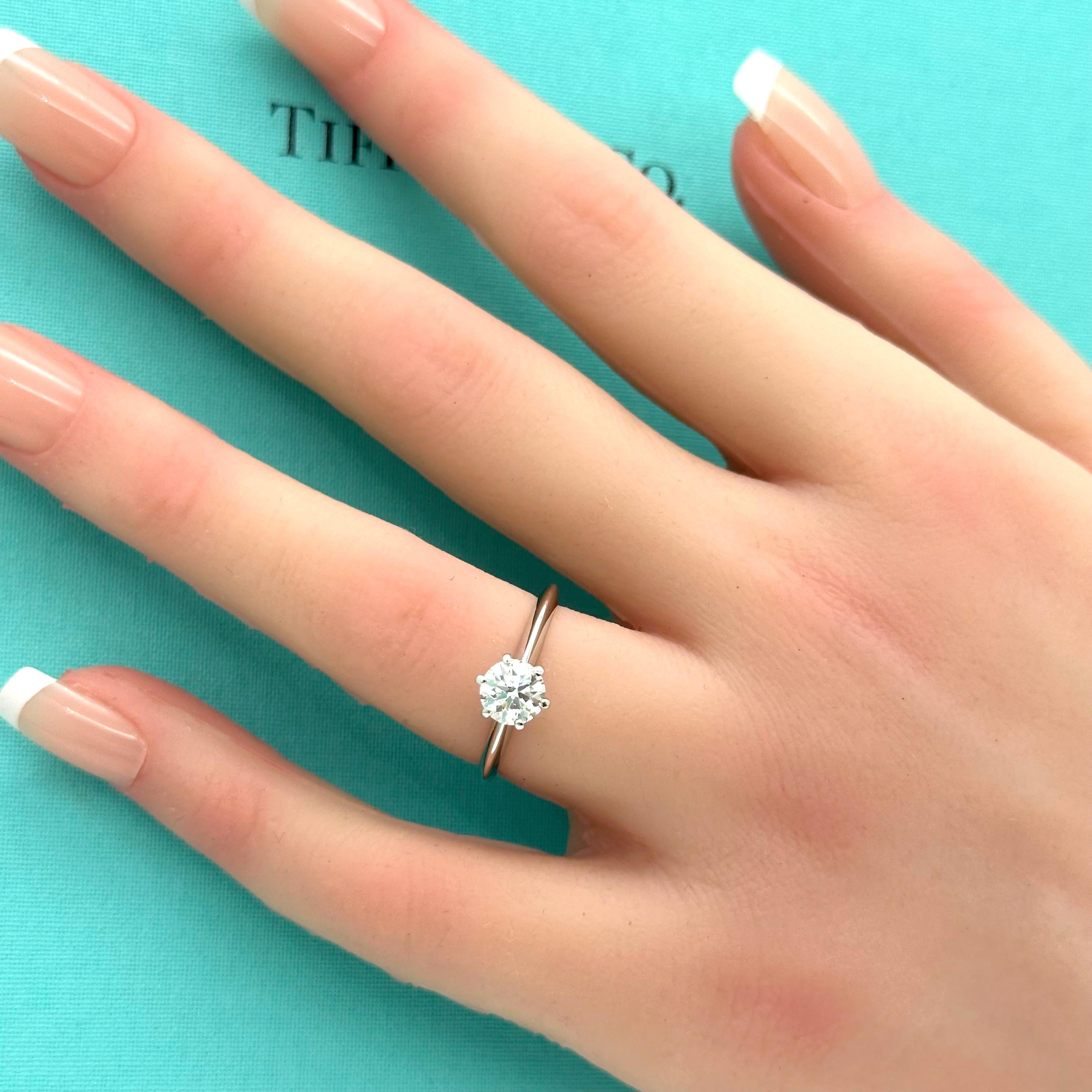 Tiffany & Co Platinum Diamond Engagement Ring Round 0.84 ct H SI1 1