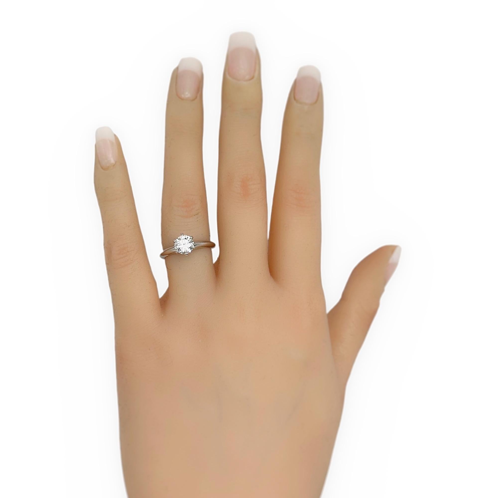Round Cut Tiffany & Co. Round Brilliant Diamond 1.05 Cts I VVS2 Engagement Ring Platinum For Sale