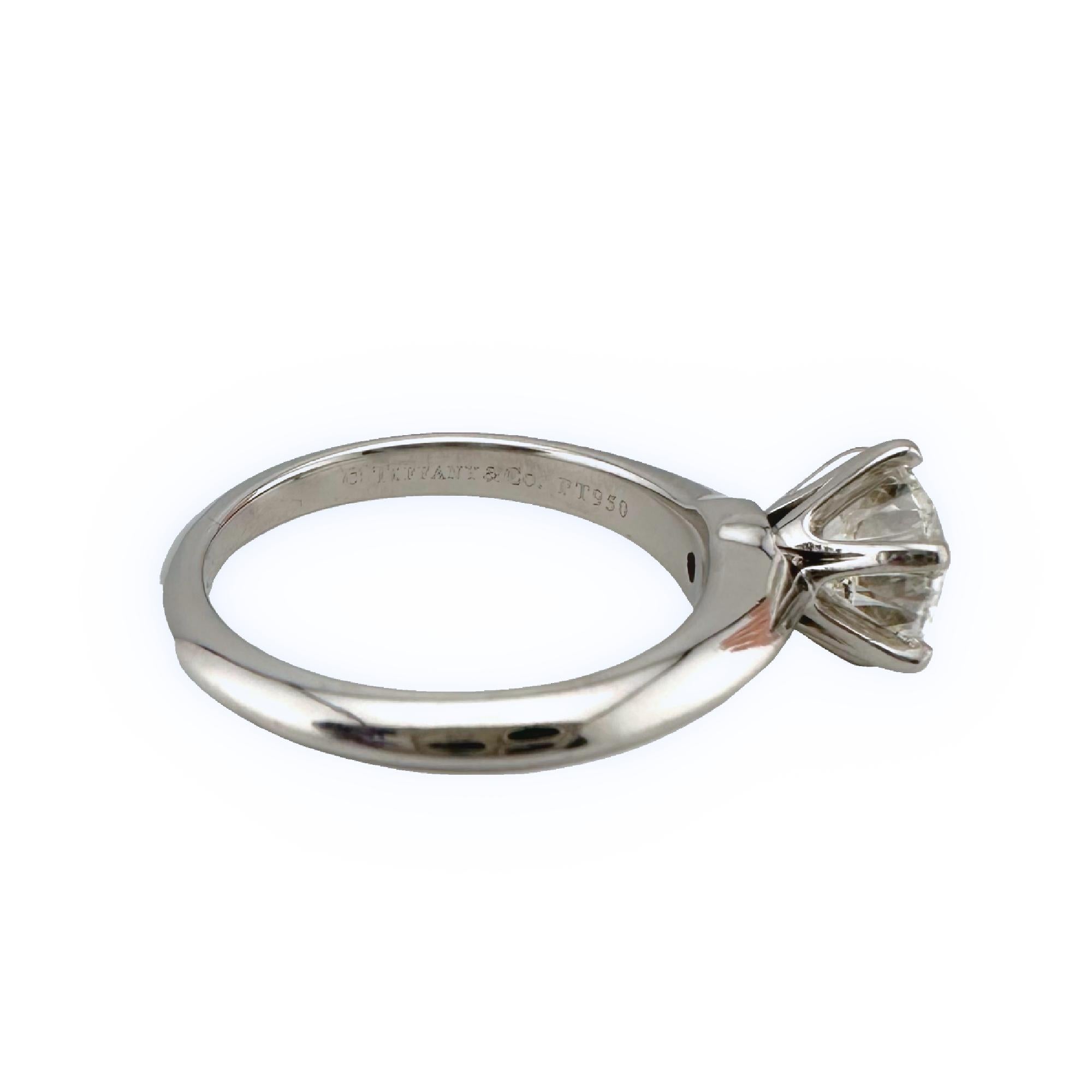 Women's Tiffany & Co. Round Brilliant Diamond 1.22 cts I VS1 Platinum Engagement Ring For Sale